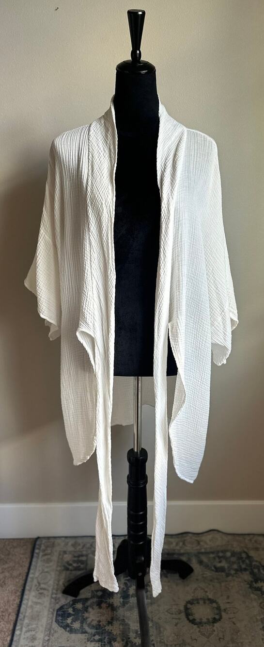 ROBIN PICCONE White Bubble Cotton Gauze Tie Front Mid Length Cover-Up Size M